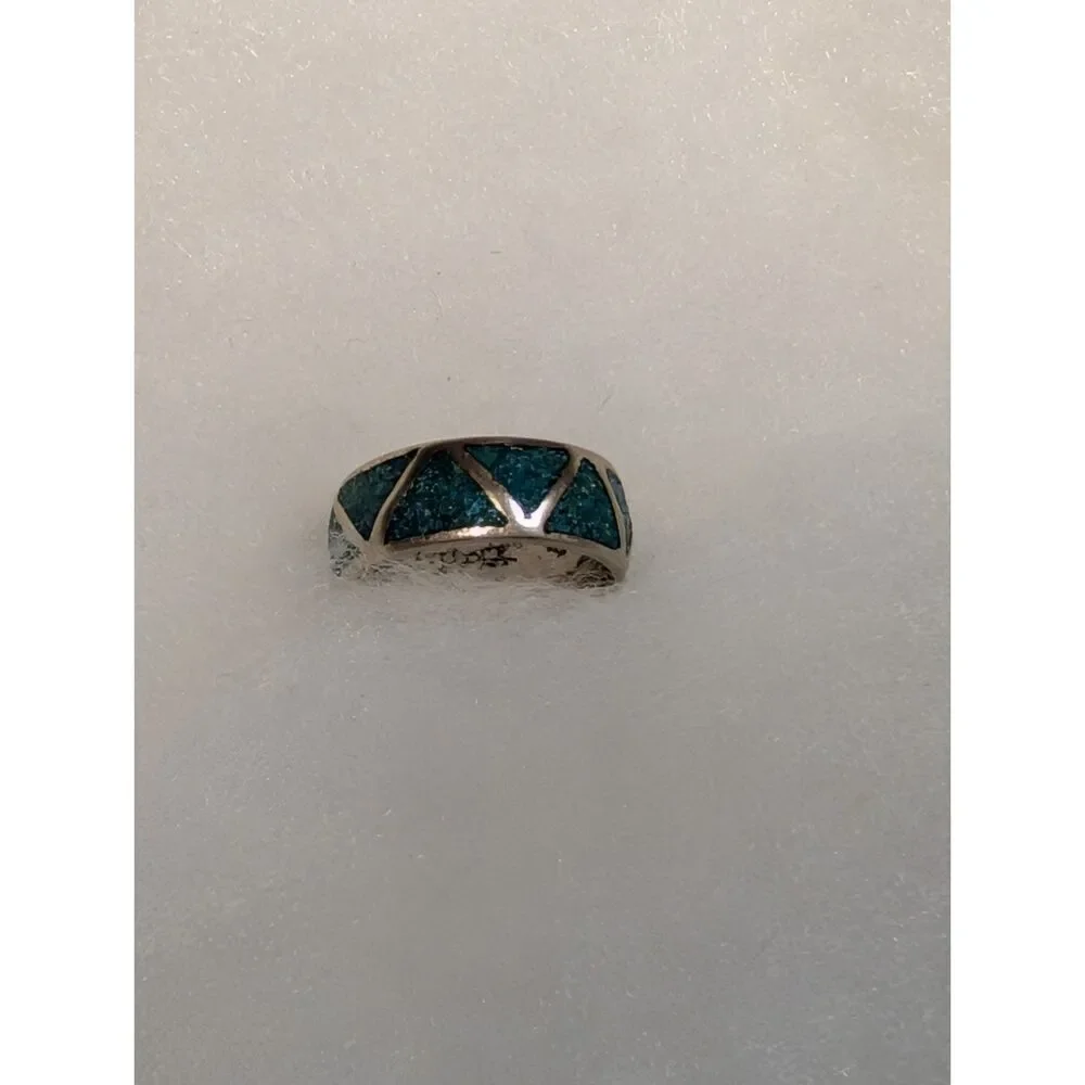 Vintage Turquoise Inlay Sterling Silver Ring, Size 7